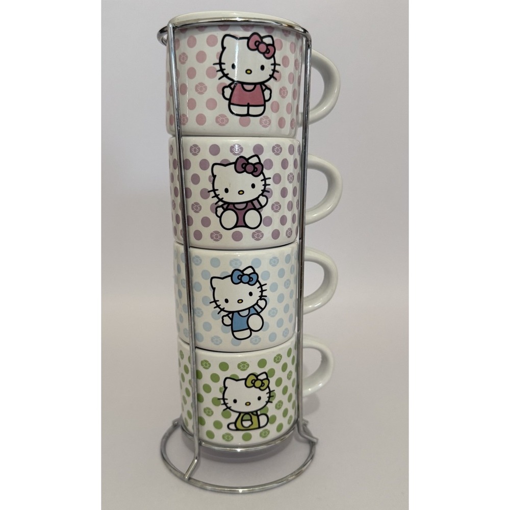 HELLO‎ KITTY Polka Dots 4-Piece 3oz Stackable Espresso Ceramic Mug